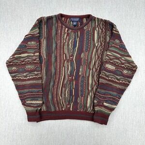 Vintage Roundtree & Yorke Coogi Cosby Style Textured Knit Sweater Mens Large